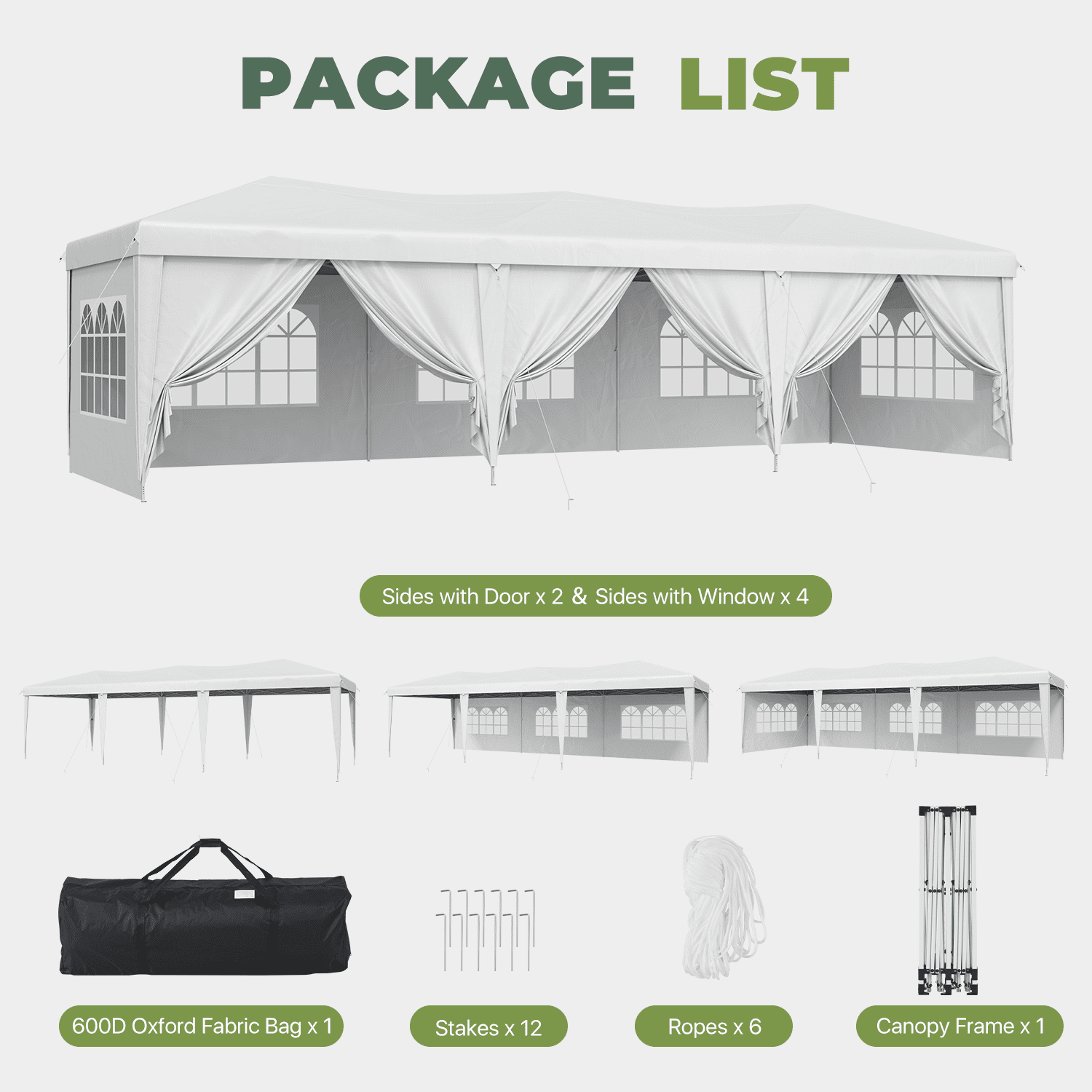 BaPiPro 10'x30' Pop up Canopy Tent, Folding Outdoor Party Event Tent with 8 Removable Sidewalls, 5 Windows, Portable Instant Shelter Canopy Gazebo, White