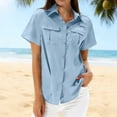 thumbnail image 2 of SELONE Womens Button up Shirts Collared Short Sleeve Blouses Loose Work Out Tops with Pockets Solid Casual Outfits, 2 of 7