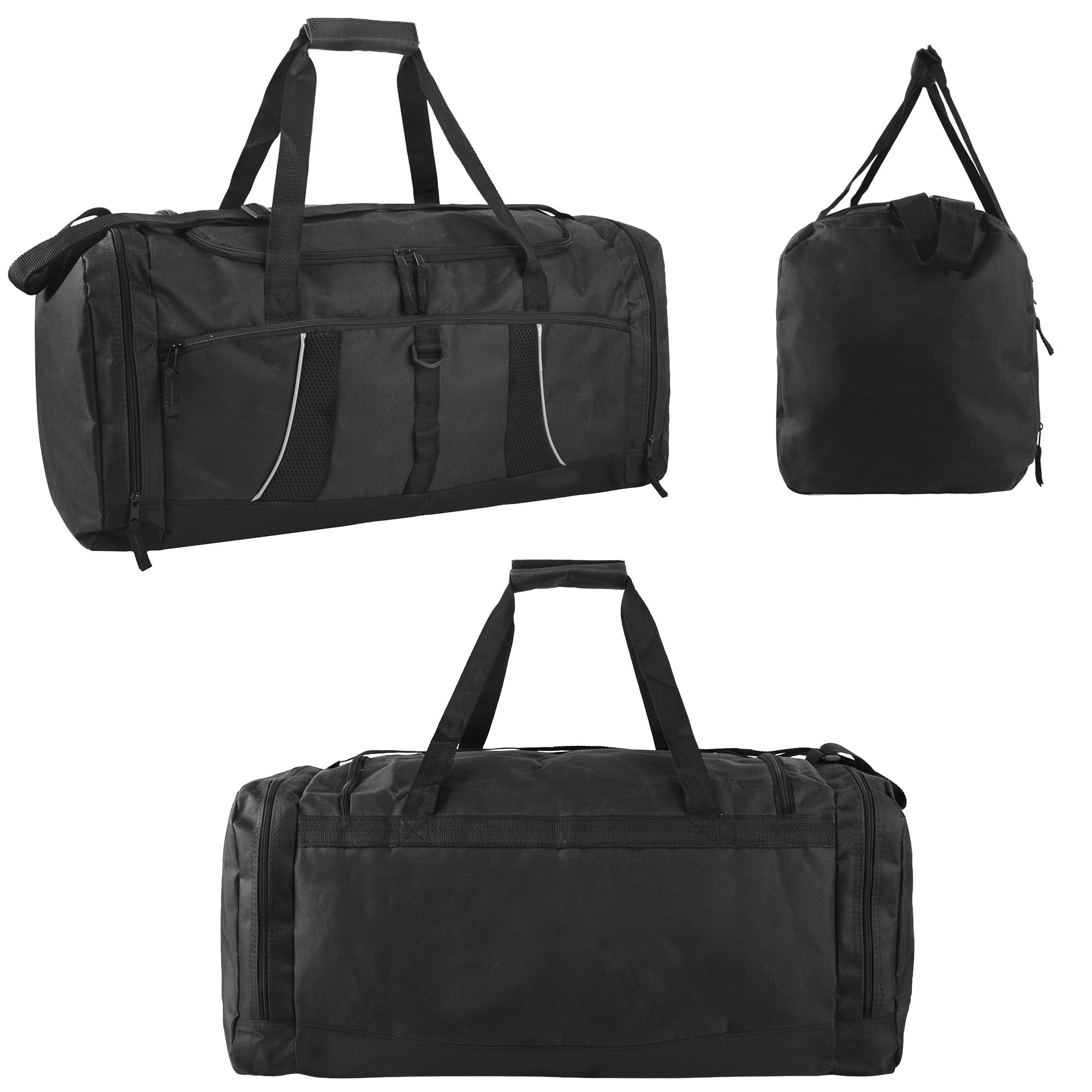 24 pack Extra Large 26 Inch 79 Liter Duffel Bags 48 Inch Shoulder Strap, Reflective Piping for Travel, Gym, Sports, Track, Field in Assorted Colors