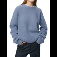 thumbnail image 2 of Suéter de Mujer, Cuello Redondo, Larga, Holgado, Tejido Suave, Dobladillo Acanalado, para Otoño e Invierno. Azul Niebla Talla Única, 2 of 9