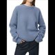 thumbnail image 2 of Suéter de Mujer, Cuello Redondo, Larga, Holgado, Tejido Suave, Dobladillo Acanalado, para Otoño e Invierno. Azul Niebla Talla Única, 2 of 9