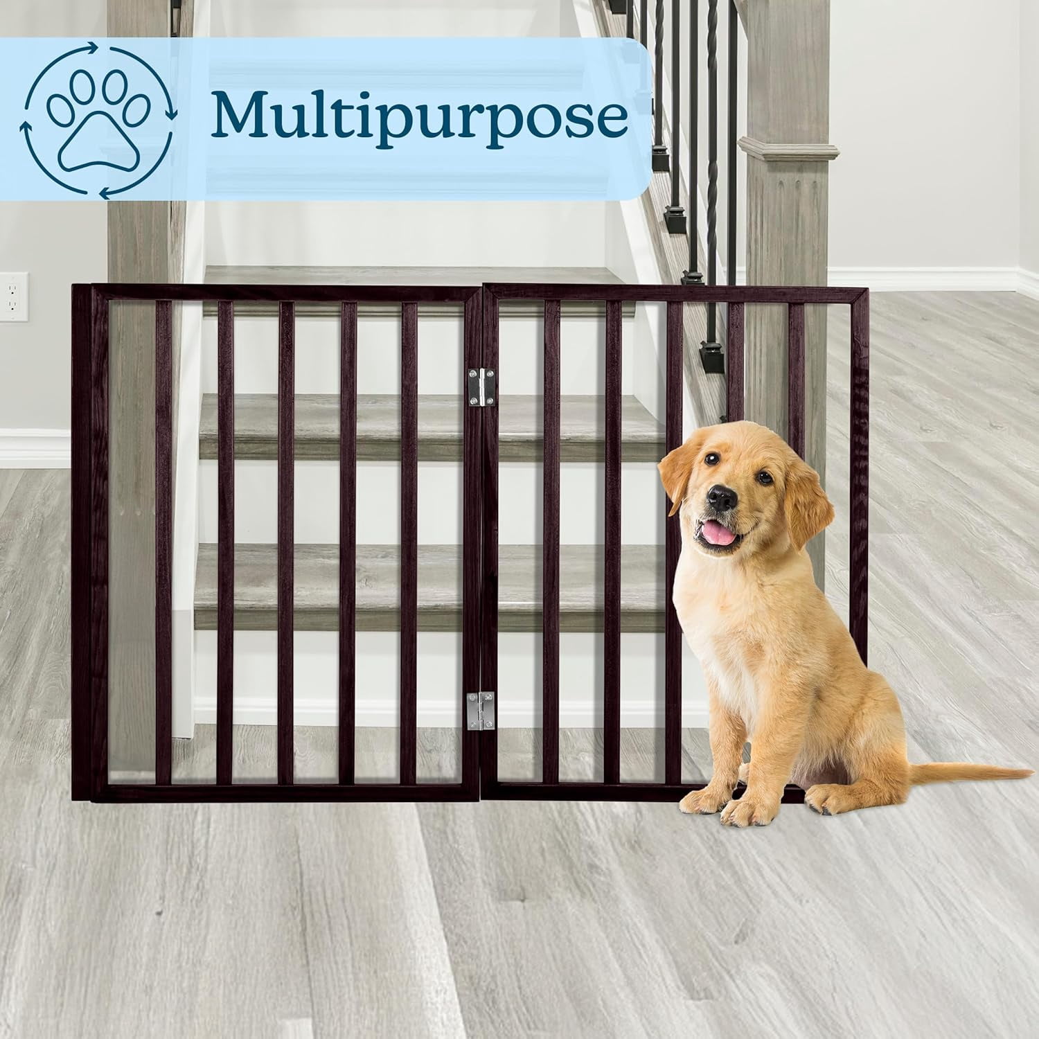 4-Panel Indoor Foldable Pet Fence for Stairs, Hallways, or Doorways - 72x24-Inch Retractable Freestanding Dog Gate