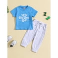 thumbnail image 2 of Wassery Infant Baby Boys Summer Pants Outfit 6 12 18 24 Months Letter Print Short Sleeves T-Shirt + Drawstring Pockets Jogger Pants Set 2Pcs, 2 of 9