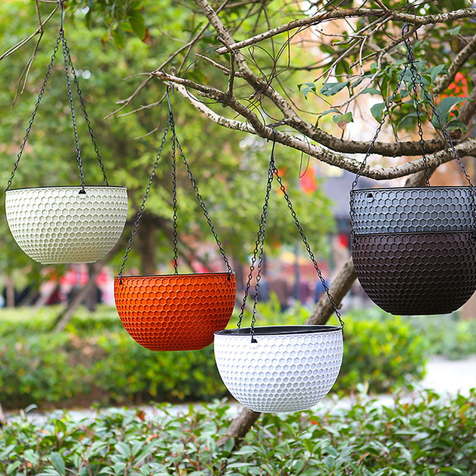 Self-Watering Hanging Planters, Garden Flower Pot Container, Hanging Honeycomb Planter Pot with Drainer and Chain for Indoor Outdoor Hanging Pot