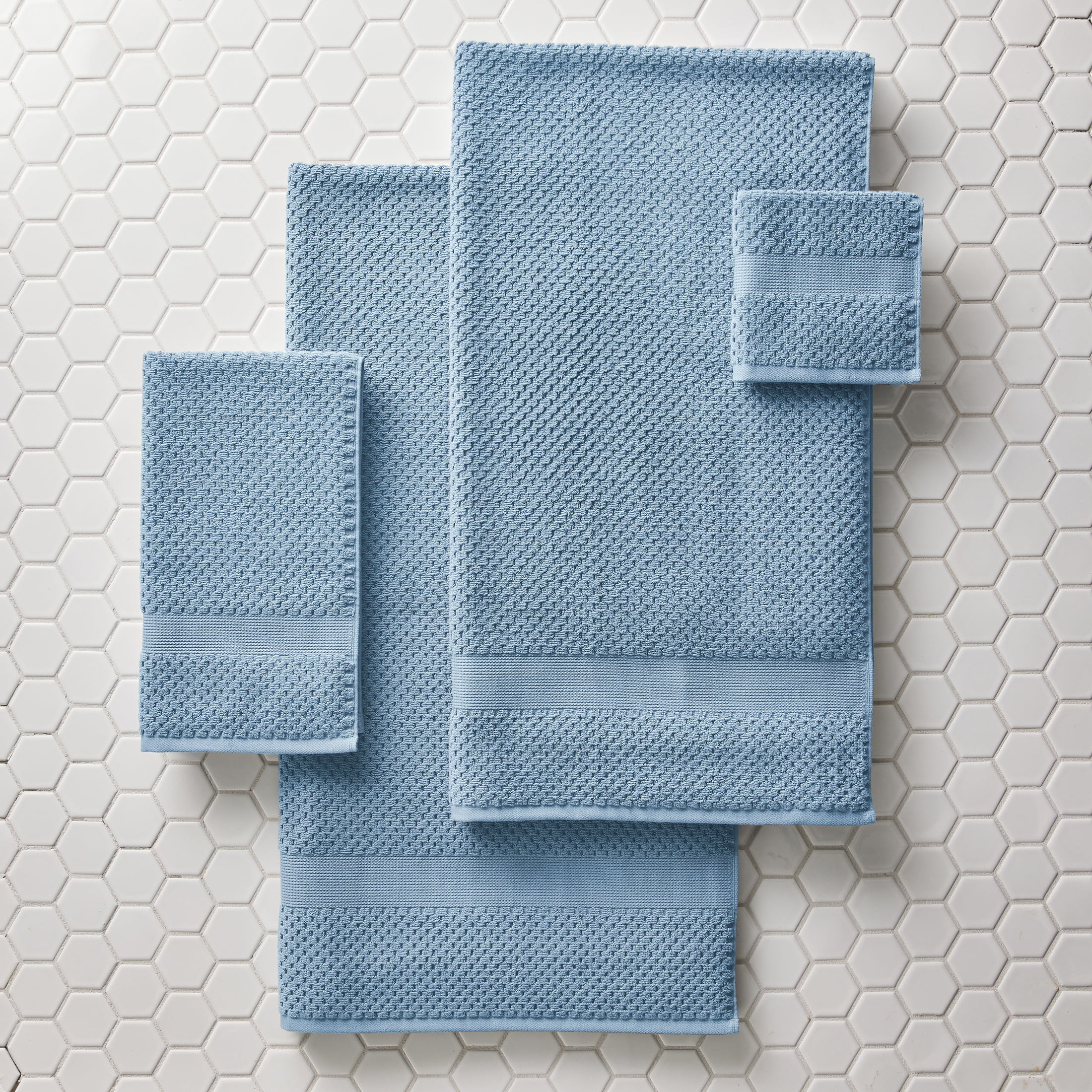 Better Homes & Gardens Signature Soft Cotton Popcorn Textured 6 Piece Bath Towel Set,Blue Silver