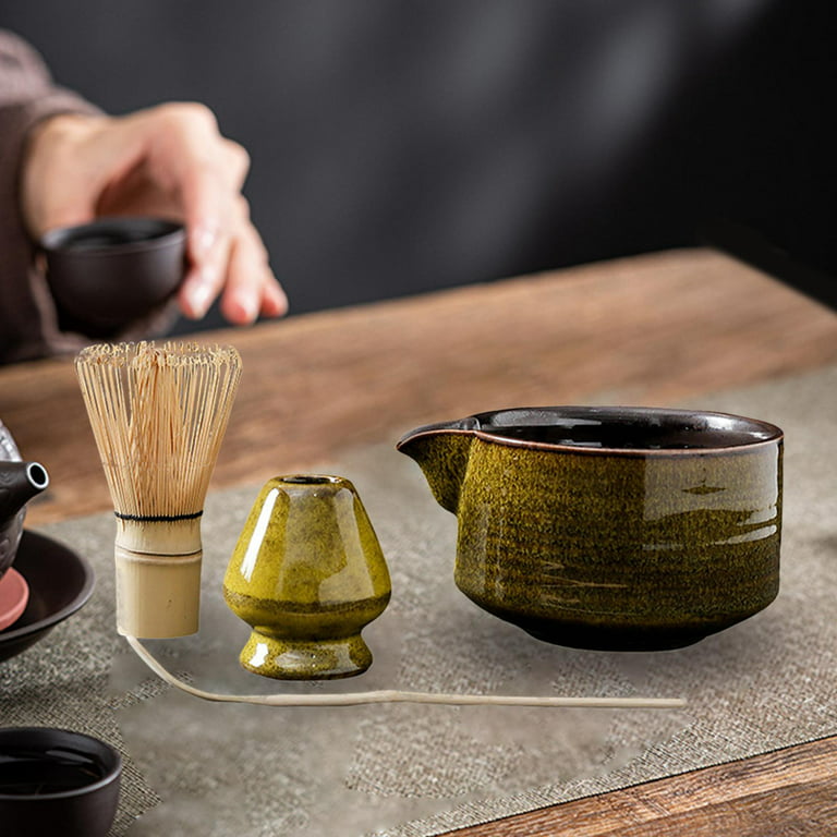 Amberr Matcha Whisk Set 3 pcs-Handmade Bamboo Whisk and Holder, Tea Scoop  (Matcha Stirrer 100 Prong)- Traditional Japanese Matcha Kit, Ceramic Whisk