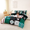 thumbnail image 2 of Castle Fairy Baseball Collage Duvet Cover King, Sport Theme Checkered King Bedding, Teal Red Black,Black Reversible,3 Pieces,1 Duvet Cover and 2 Pillowcases, 2 of 6