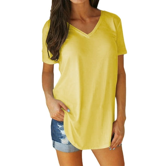 Alitao Oversized Tshirts Tshirts Shirts Top TShirt For Women Cotton Short Sleeves Solid Color Outdoor Loose Causal Tshirt Beach Vacation Clothes Summer Tops Yellow S