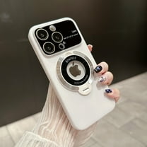 Nalacover for iPhone 15 Pro Max Case with Magnetic Invisible Kickstand Compatible with MagSafe,for Women Men Logo View Window Large Viewport Design Hard PC Camera Lens Protector Phone Case,White