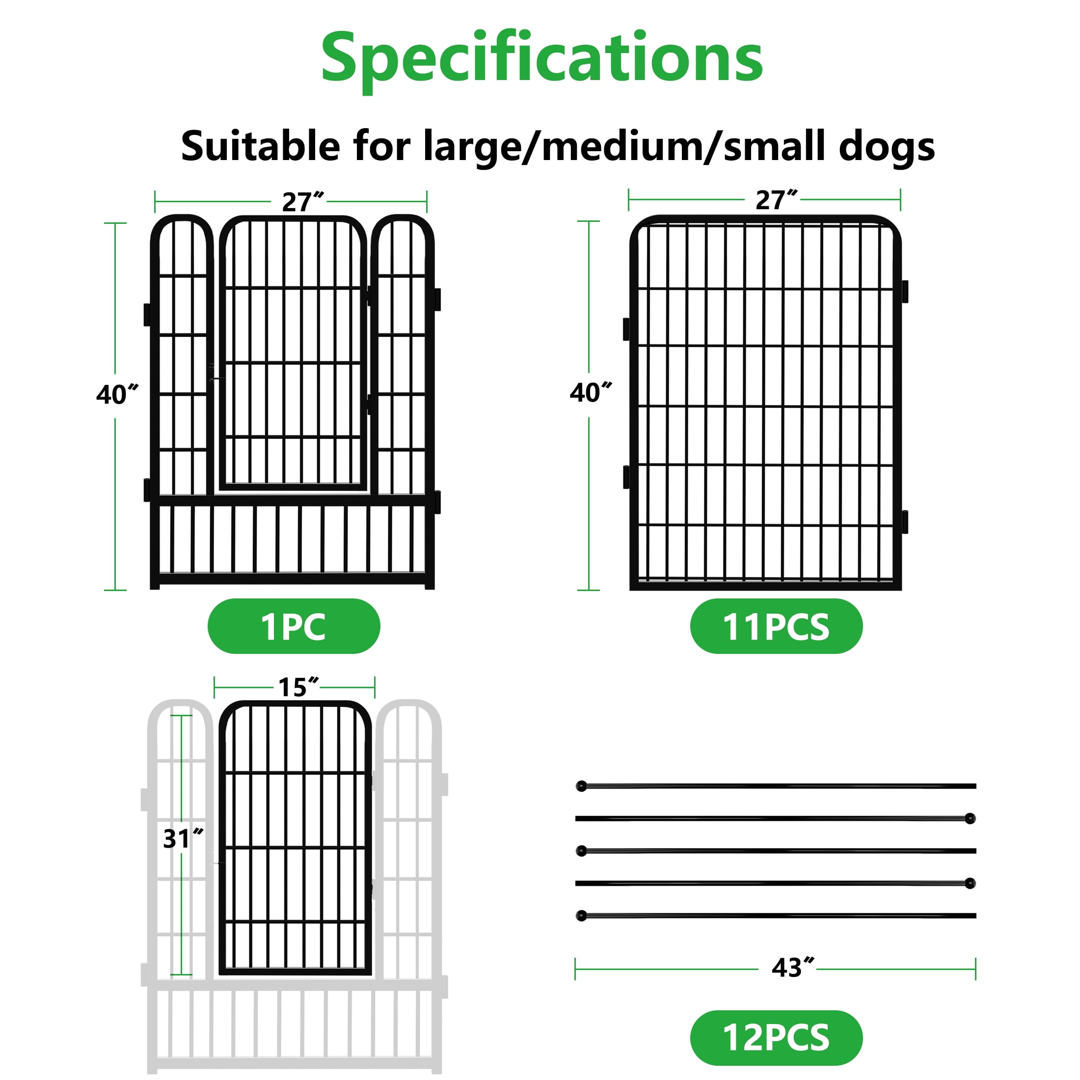Txh001 Dog Playpen Outdoor, 12 Panels 40inch Metal Dog Fence with Doors for Dogs Pet Puppy Playpen Exercise Pen for RV, Camping, Yard
