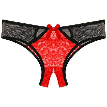 Women s Thongs Low Rise Lace Panties Cut out Mesh Underwear Sexy Crotchless Panties for Women Lingerie Thong for Women