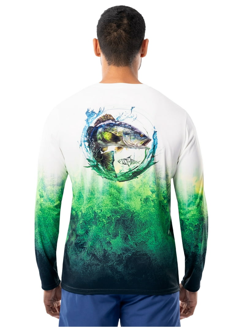 FISH N VIBE Men's Green Ombre Long Sleeve Performance Fishing Tee