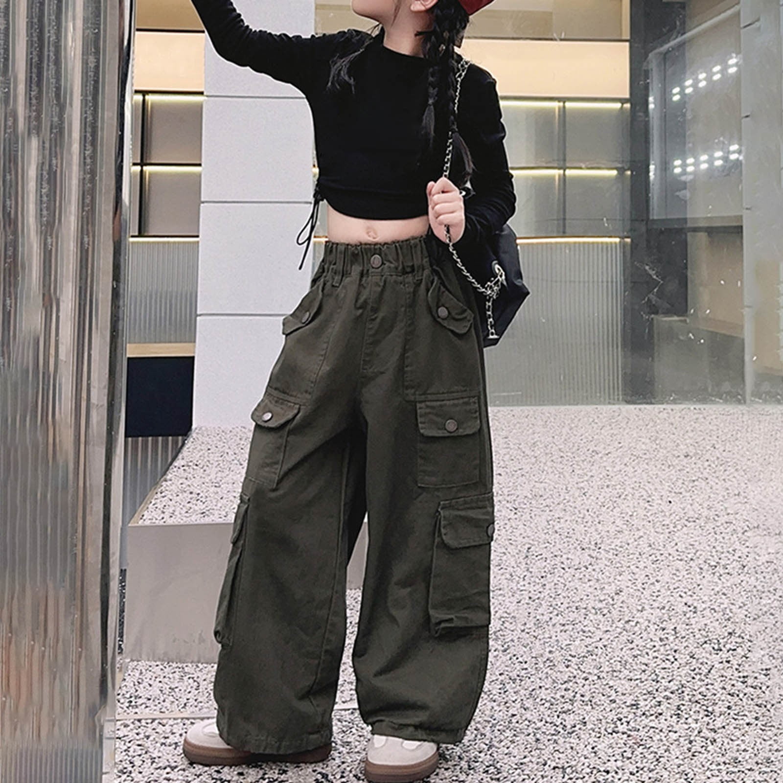 XXWXYD Clearence Girls Streetwear Denim Cargo Pants High Waist