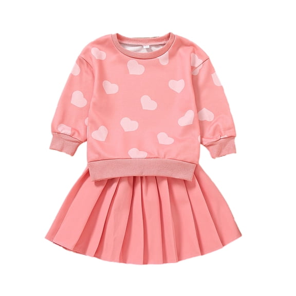 Diufon Toddler Girls Skirt Outfits Printed Long Sleeve Crewneck Top and Pleated Skirt Fall Winter 2 Piece Set