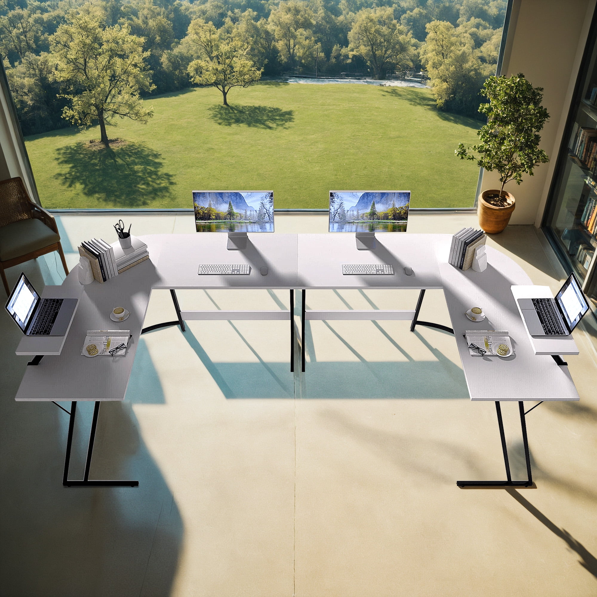 Vineego L-Shaped Computer Desk Modern Corner Desk with Small Table,White