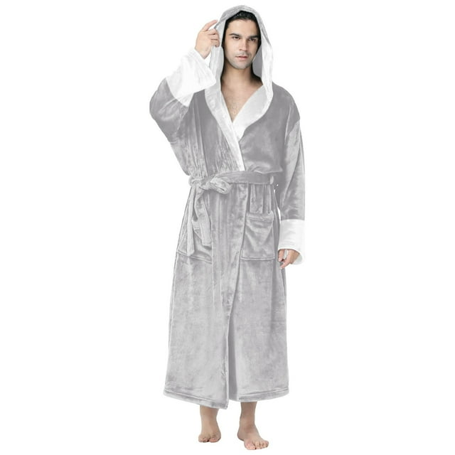 GPOECD Peignoir à Capuche Décontracté Uni Patchwork Grande Taille avec Cordon, Manches Trois Quarts, Peignoir de Nuit pour Homme pour Détente à la Maison, Ensemble de Pyjama pour Homme Gris Pâle, TTTG