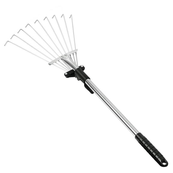 BESTYASH Small Telescoping Stainless Steel Garden Rake with Retractable Handle for Clippings Cleanup, 1 Piece