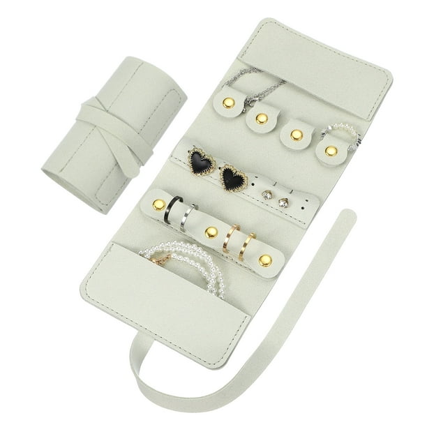 Bolsa de Joyería de Viaje Uxcell, Organizador Plegable con Cierre de Lazo, para Aretes, Collares, Anillos, Pulseras, Regalos del Día de San Valentín, Gris