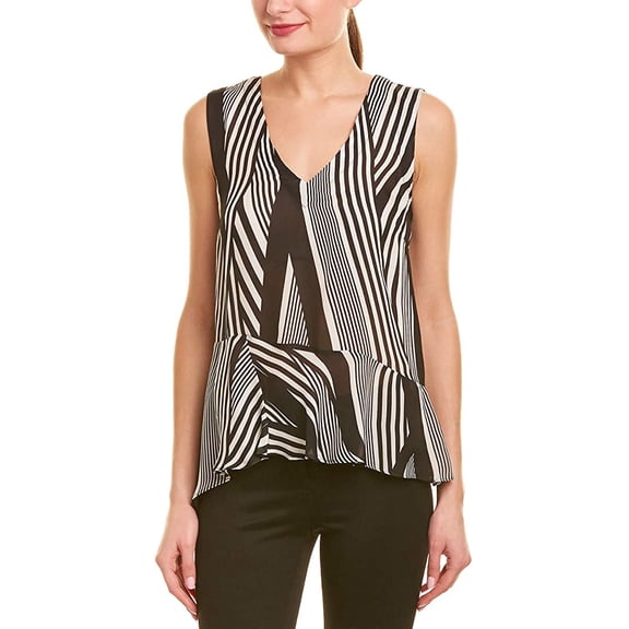 Nicole Miller Artelier BLACK/WHITE Wavy Stripe Asymmetrical Top, US Petite