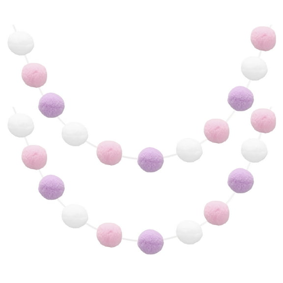 Uxcell 2pcs Pom Pom Garland 6.6 Ft 30 Balls for Craft Decoration(White, Pink, Purple)