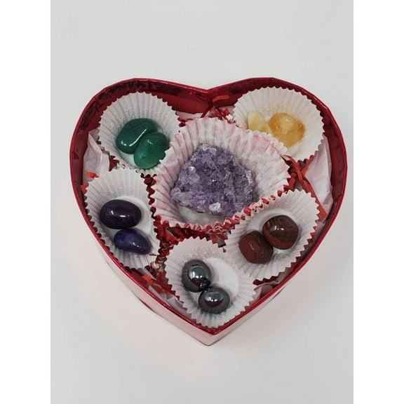 Heart shaped box of crystals, Crystal Heart Gift Set, Crystal Chocolate Box