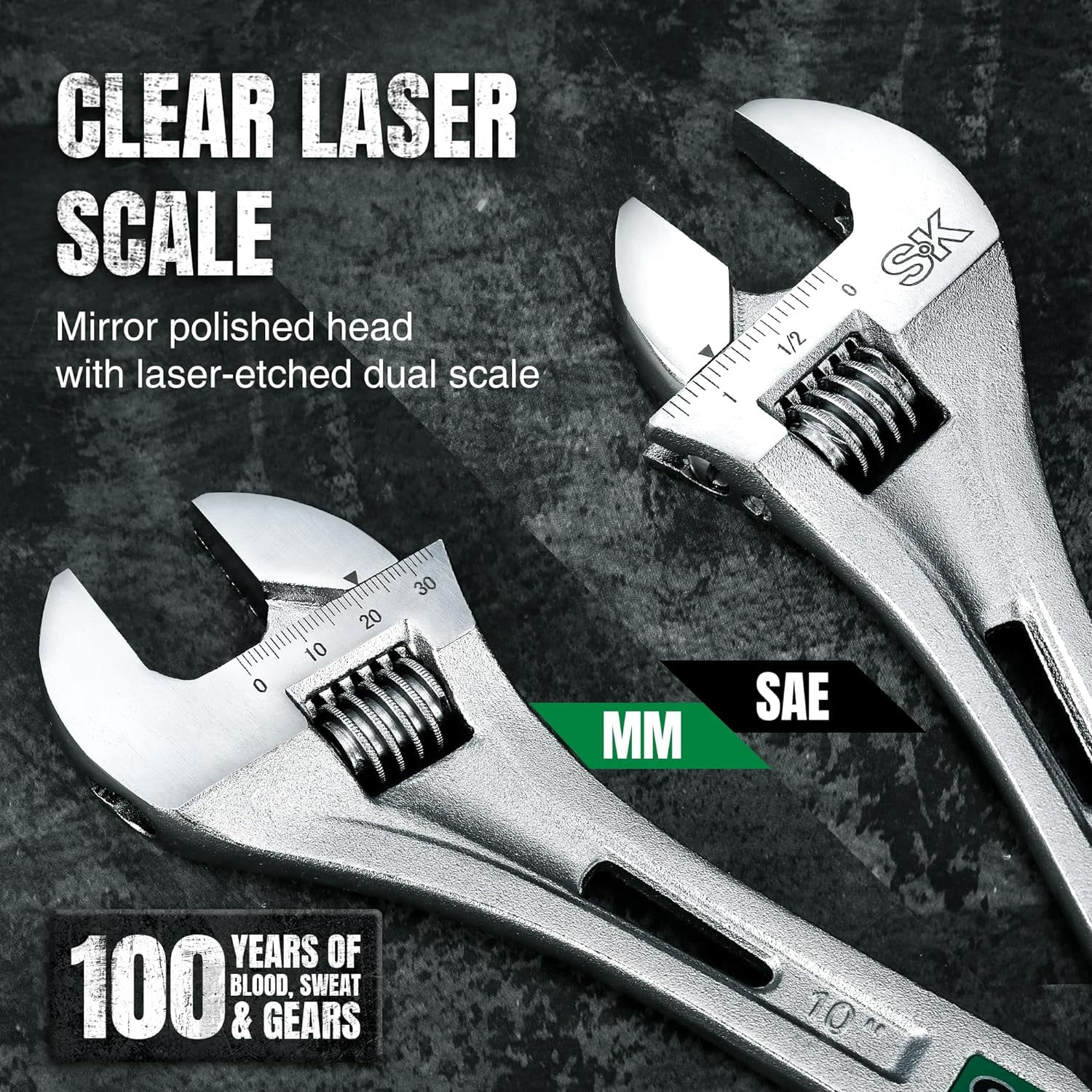 SK 3-Piece Adjustable Wrench Set, 6-Inch, 8-Inch, 10-Inch, Cr-V Steel, SAE & Metric Scales
