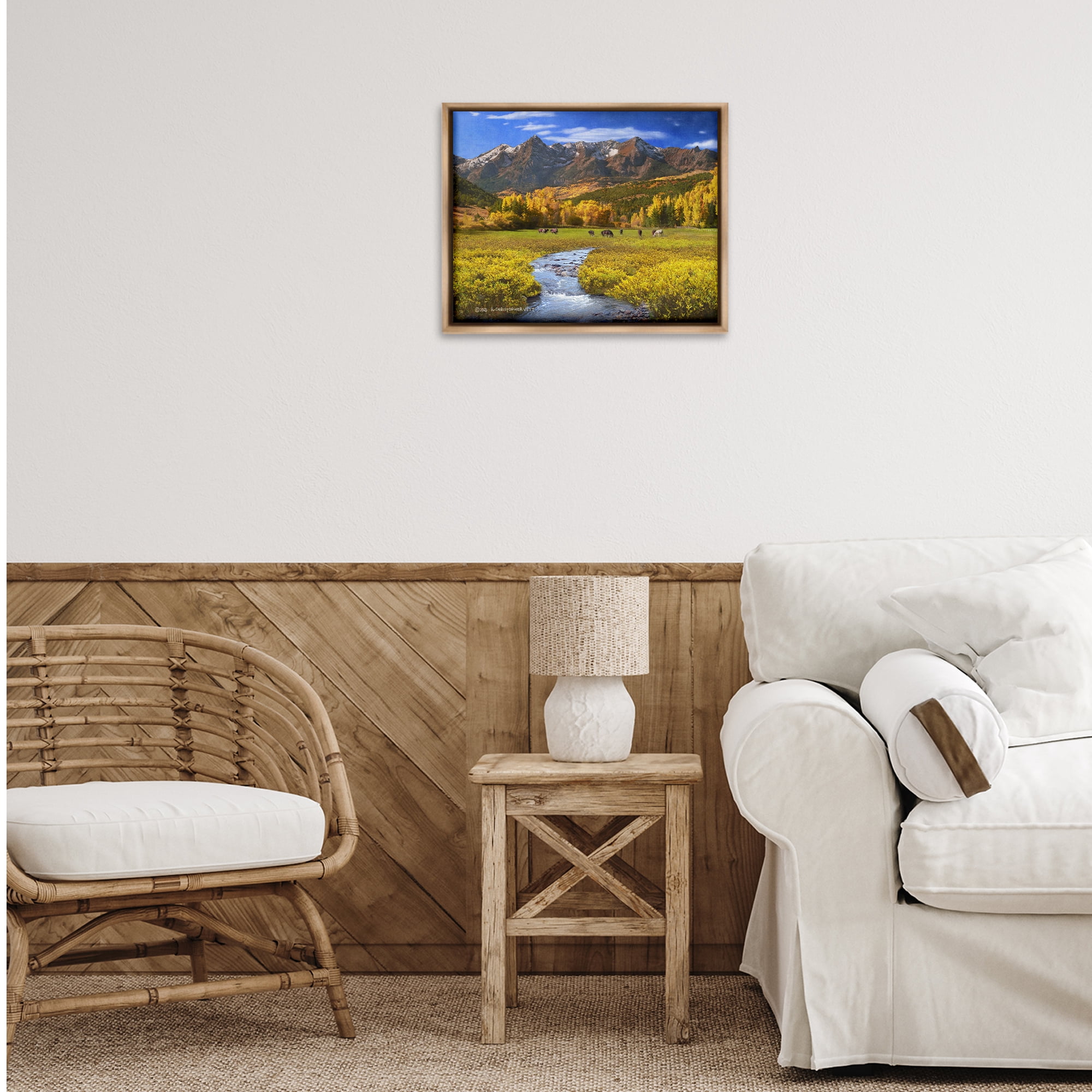 Stupell Industries Horse Ranch Autumn View Landscape & Nature Photography Brown Floater Framed Canvas Art Print Wall Art, 21 x 17