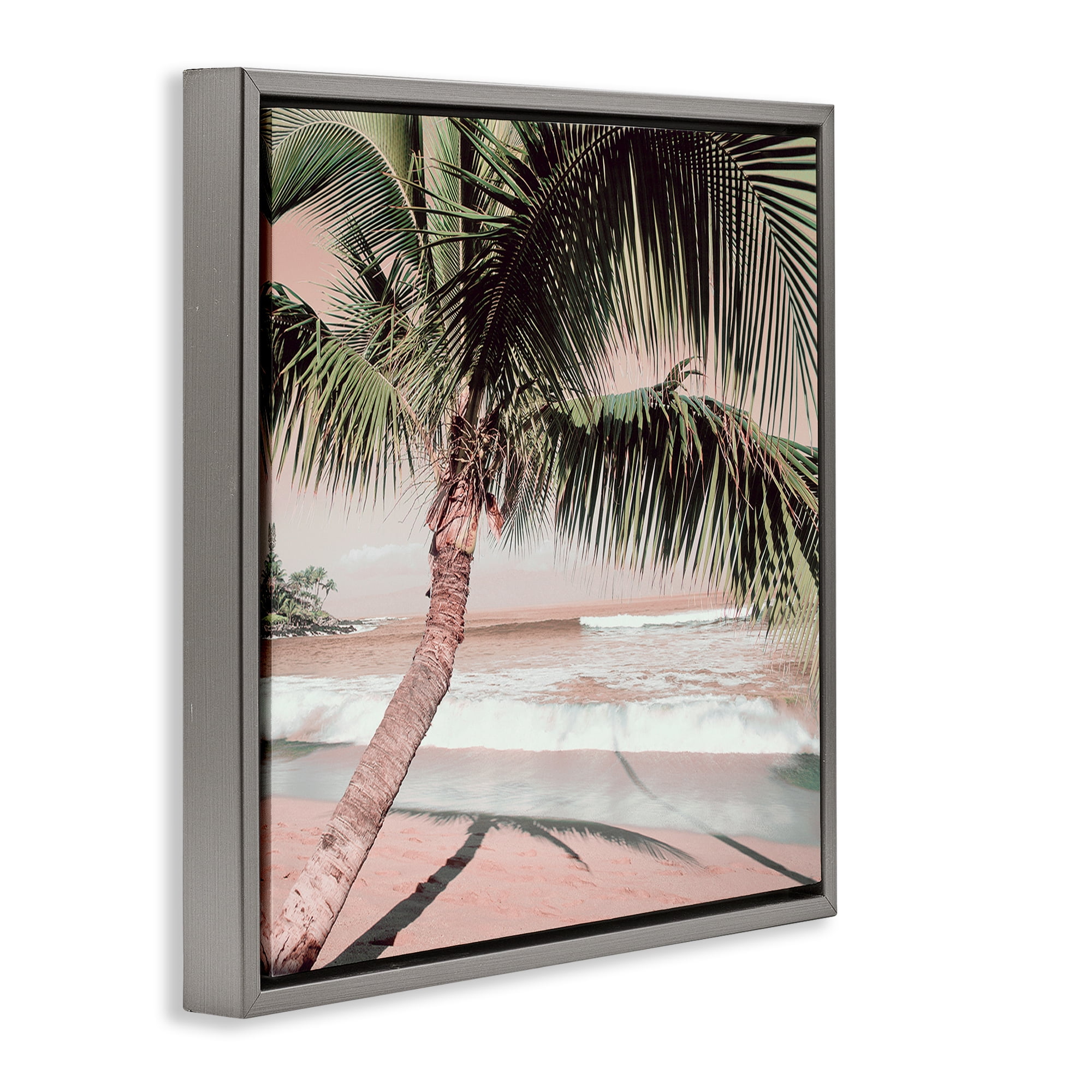 Stupell Industries Palm Tree Shadow on Sand Nautical & Beach Photography Gray Floater Framed Canvas Art Print Wall Art, 18 x 18