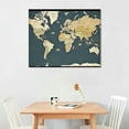 thumbnail image 3 of ONETECH  Large Office Wall Decoration Retro Detailed World Map Canvas Prints with Premium Black Frame Vintage Push Pins Travel Map of The World Picture Artwork for Modern Home Office Decor, 3 of 5