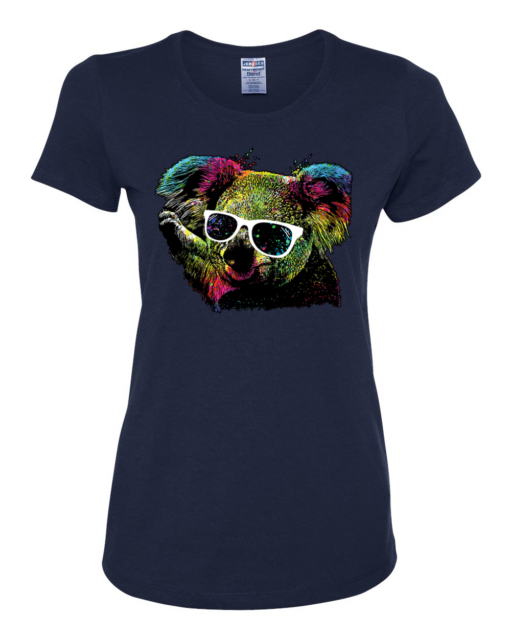 Neon Technicolor Trippy Party Rainbow Koala | Womens Animal Lover Graphic T-Shirt, Navy, Medium - image 2 of 4