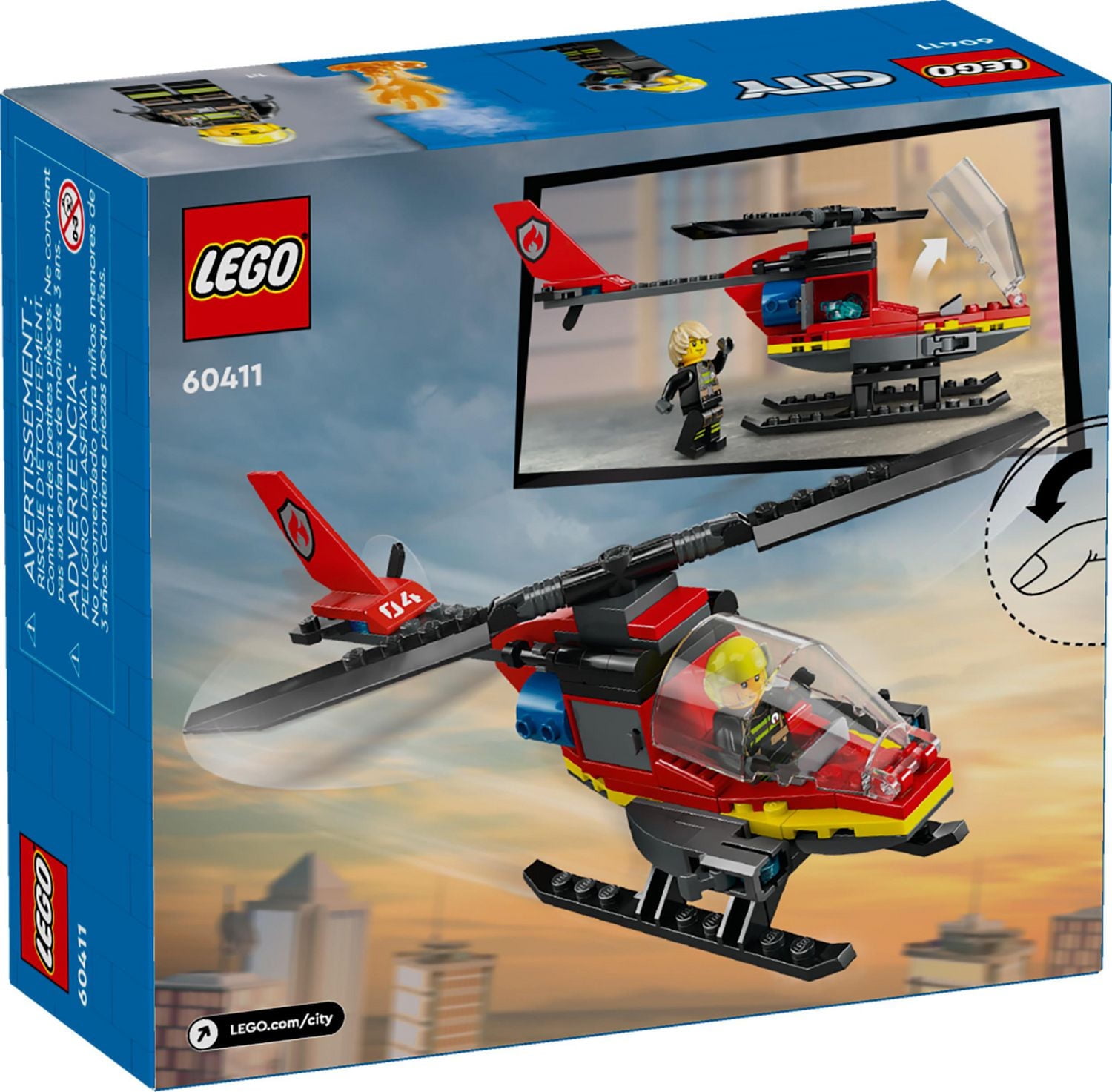 LEGO City Fire Rescue Helicopter Toy, Building Set with Firefighter Minifigure Pilot Toy, Fun Gift or Pretend Play Toy for Boys, Girls and Kids Ages 5 and Up, 60411, Includes 85 Pieces, Ages 5+