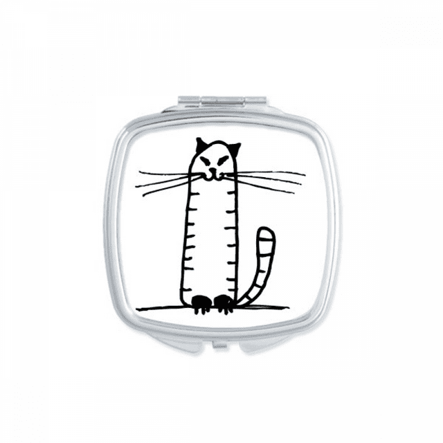 Chat Rayure Sit Noir Ligne Carré Miroir Portable Poche Compact Maquillage Double Face en Verre