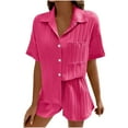 thumbnail image 1 of biudgviw Womens 2 Piece Outfits Short Sleeve Lounge Set Comfy Textured Lapel Button Down Shirts and Shorts Matching Set with Pocket, 1 of 7