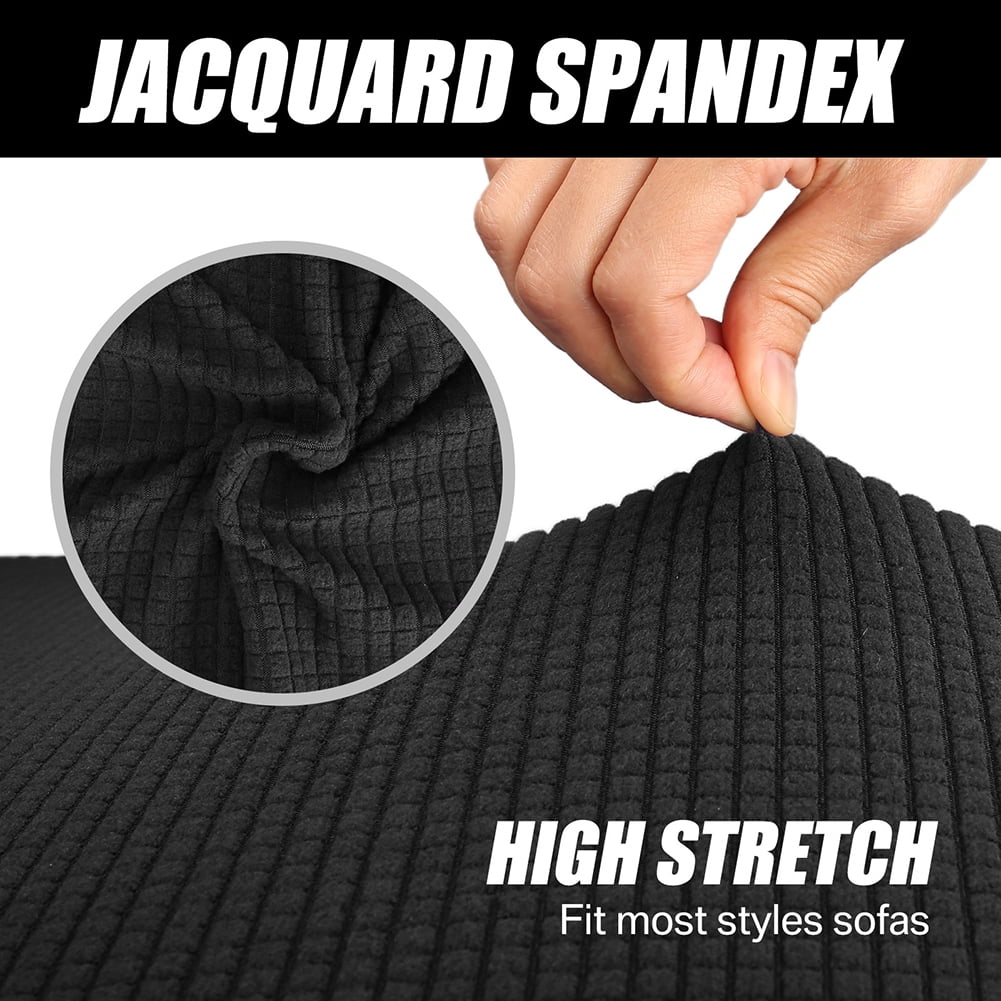 Stretch Sofa Slipcover 1-Piece Sofa Cover Furniture Protector Couch Soft with Elastic Bottom for Kids, Polyester Spandex Jacquard Fabric Small Checks with 1 Pillowcase(4 Seater, Black)