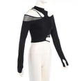 thumbnail image 4 of Gothic Asymmetrical One Shoulder Cut Out Tee Top Women's Long Sleeve Mesh Stitching Slim Fit Crop Top Y2k E-Girl T-Shirt, 4 of 8