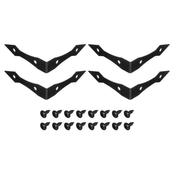 Uxcell 4 Paquete Soportes de Esquina Decorativos, 3.9" x 3.9" x 0.9" Soporte en L Protector de Esquina de Metal con Tornillo para Muebles Caja de Madera Baúl, Negro