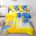 thumbnail image 1 of YST Watercolor Gradient Comforter Set, 7-Piece, Yellow Navy, Queen, 1 of 4