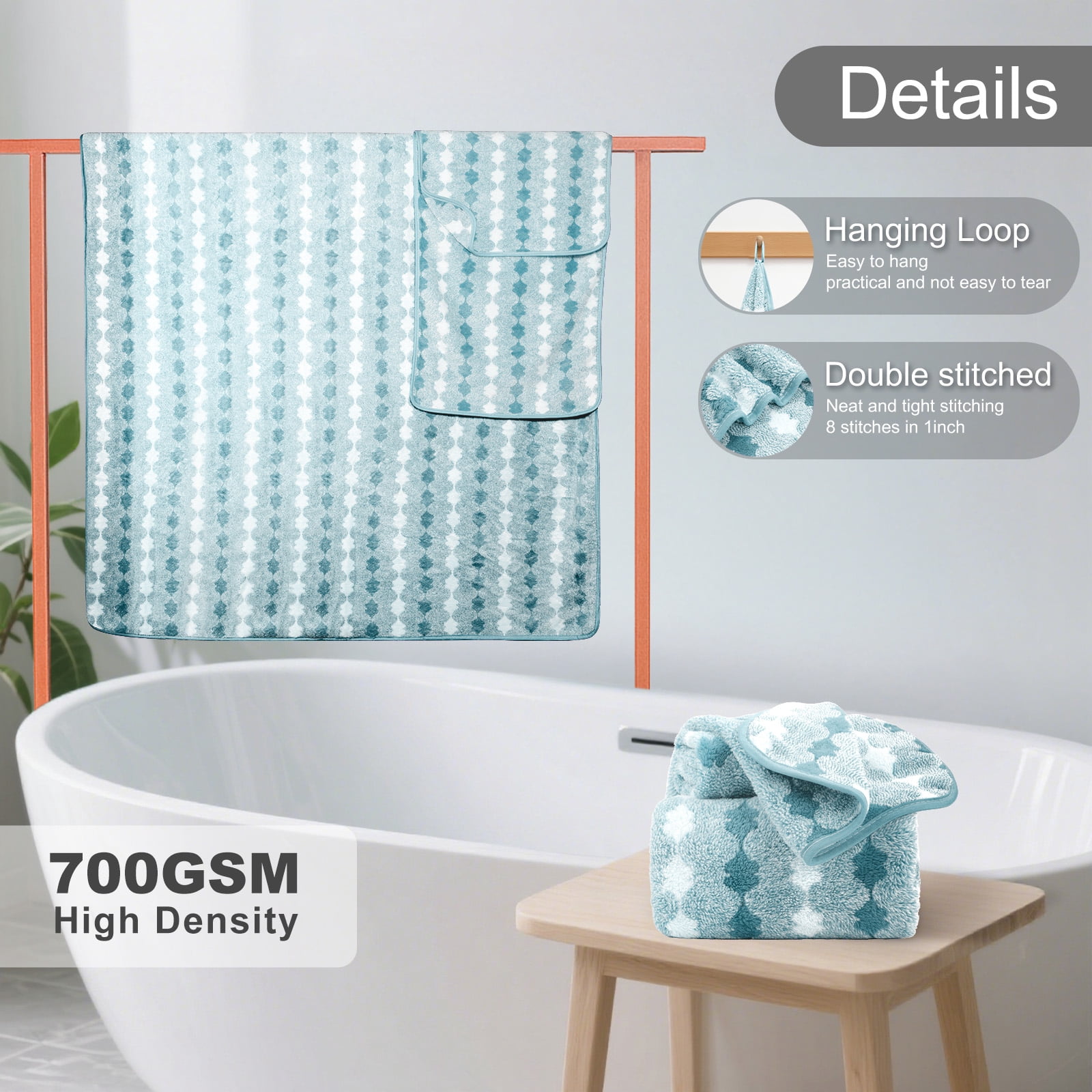 Sanmadrola Bath Towels Set of 8, 2 Bath Towels 2 Washcloths 4 Hand Towel -700 GSM High Absorbent Quick Dry Green Bath Sheets for Bathroom,Gym,Hotel