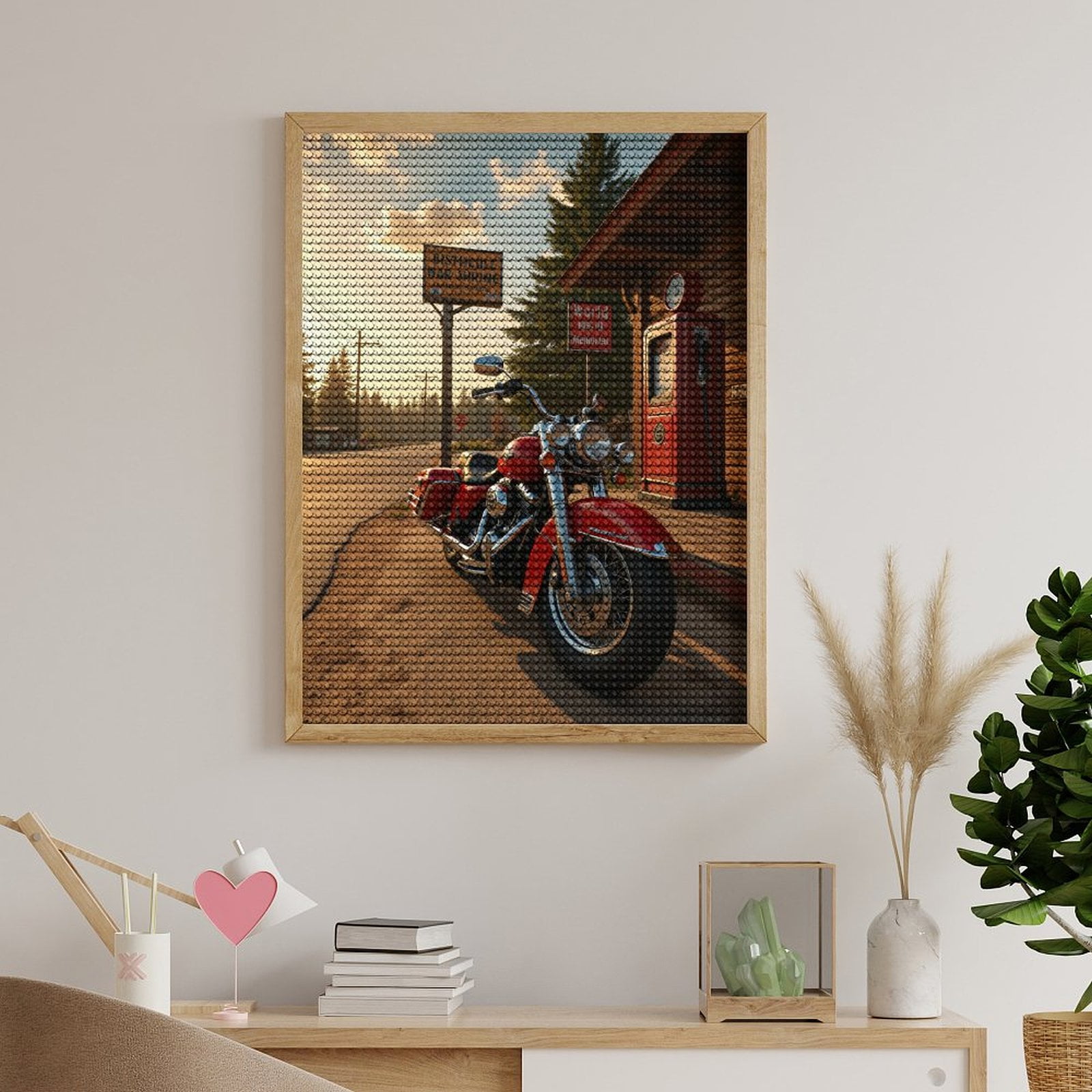 Diamond Art Kits for Adults, Motorcycle Vintage Gasoline Roadtrip 5D Diamond Painting Kits for Adults Beginners, DIY Full Drill Diamond Painting, Gem Art and Crafts 12x16