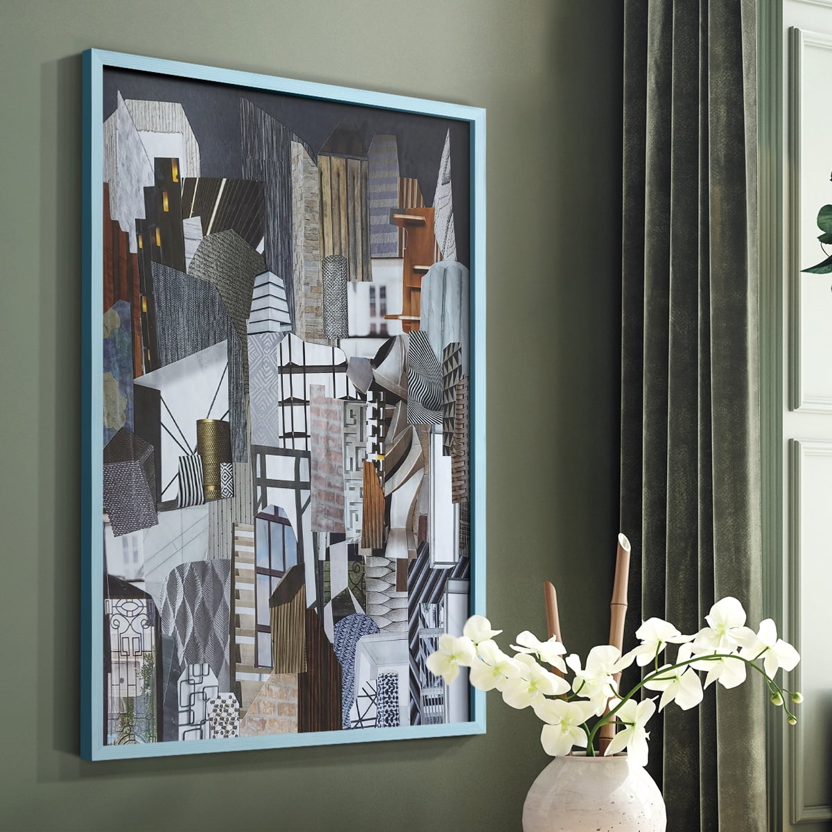 Western Metropolis Framed Print in Blue Solid Wood 8 x 10 Framed Print