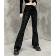 thumbnail image 4 of Women's Floral Printed Velvet Flare Pants High Waisted Casual Gothic Steampunk Bell Bottom Legging Trousers, 4 of 10