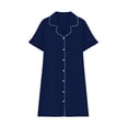 thumbnail image 6 of Kvture Women's Plus Size Nightgown Loose V Neck Short Sleeve Sleepwear Button Down Summer Lounge Dress Nightie Blue, 6 of 6