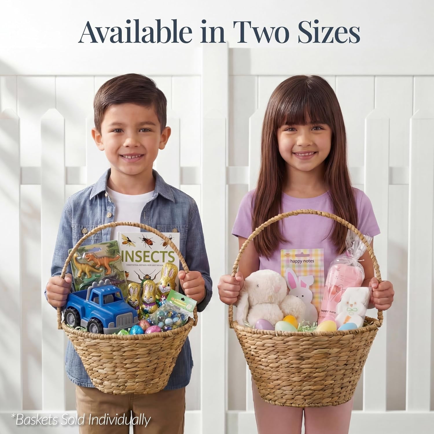 Themis Handwoven Easter Basket, Small Woven Easter Basket for Kids, Easter Egg Hunt Basket w/Collapsible Handle, Tapered Shape, Water Hyacinth - Natural
