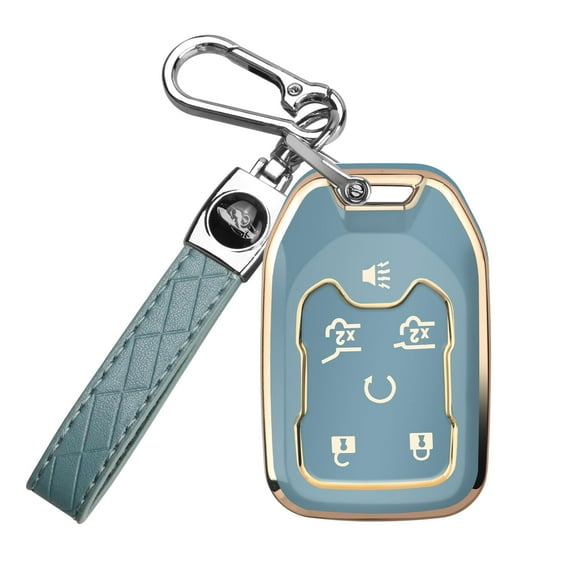 for Chevy Key Fob Cover with Keychain, Soft Full Protection Key Shell Key Case for Chevrolet Silverado Suburban Tahoe GMC Acadia Terrain Yukon Sierra 1500 2500 3500 HD, 6 Buttons