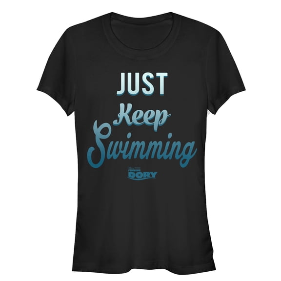 Junior's Finding Dory Just Keep Swimming Motto  Graphic Tee Black Large