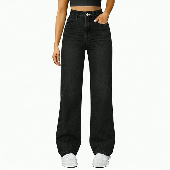 MYShe Wide Leg Jeans Woman Womens Jeans High Waisted Stretchy Ripped Distressed Tummy Control Straight Ankle Jean for Women Trendy 2025 Light Blue XXXL