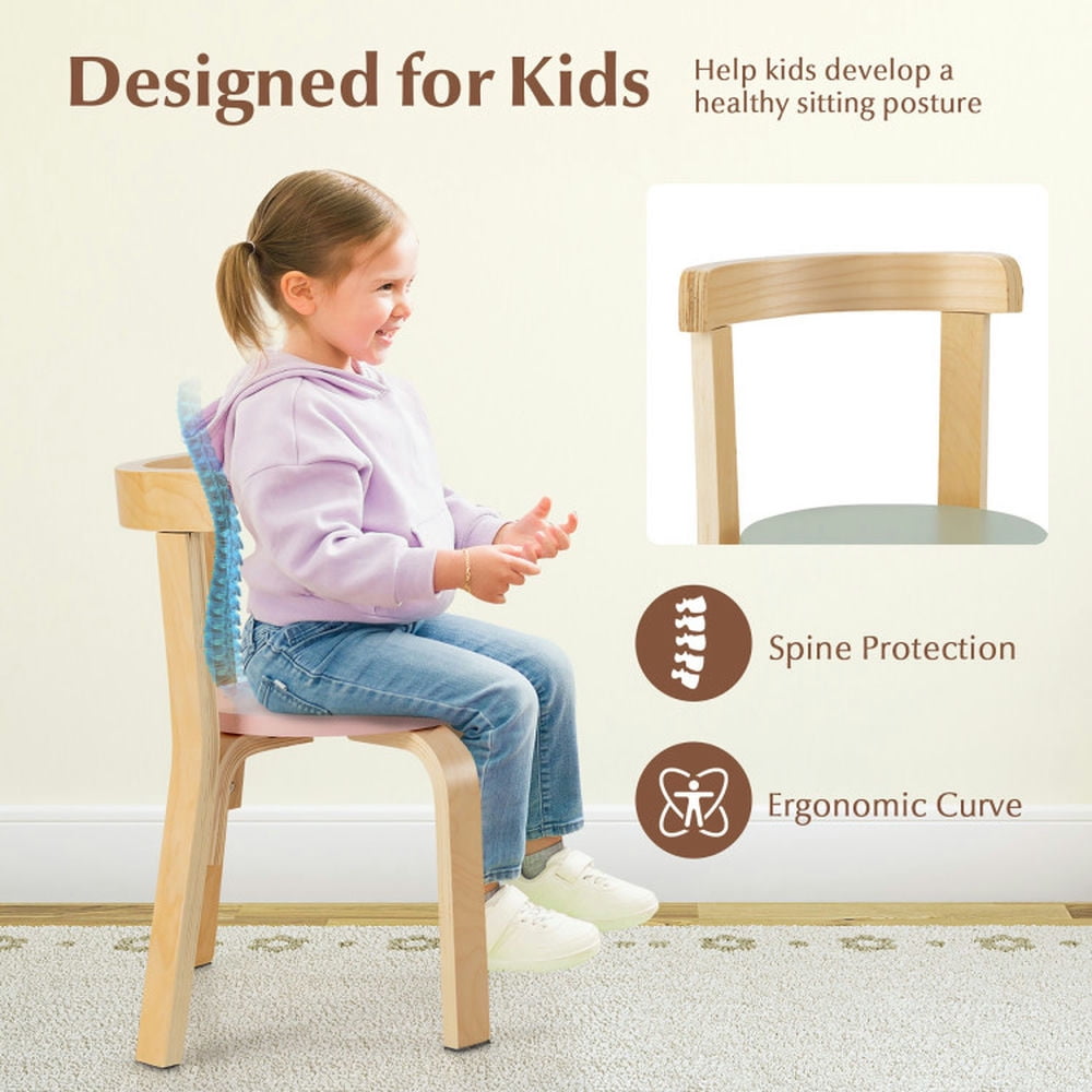 Spaco 5-Piece Kids Wooden Curved Back Activity Table and Chair Set withToy Bricks, Toddler Table and Chair Set for Arts & Crafts, Snack Time, Homeschooling, Homework