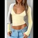 thumbnail image 5 of Tops de Escote en V Profundo para Mujer, Camisetas de Larga A , Camisetas de Punto Ajustadas, Camisetas de Moda de Otoño para Salir, Ropa Amarillo M, 5 of 7