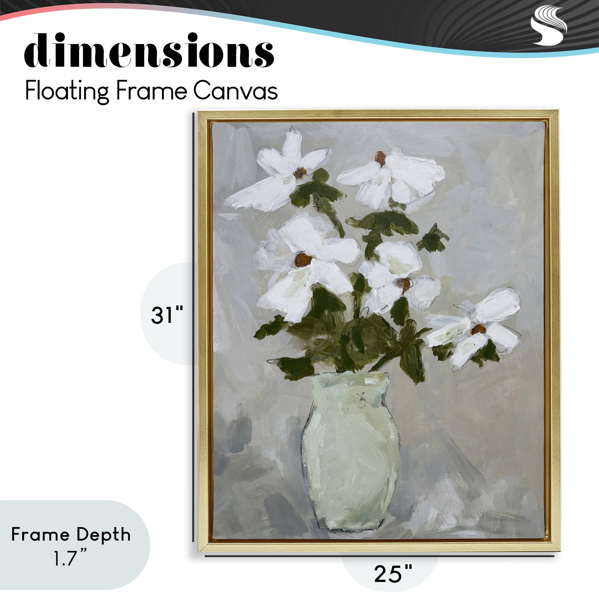 Stupell Industries Cosmos Flowers Serene Rustic Vase Gold Framed Floater Canvas Wall Art, design by Chloe Elliot