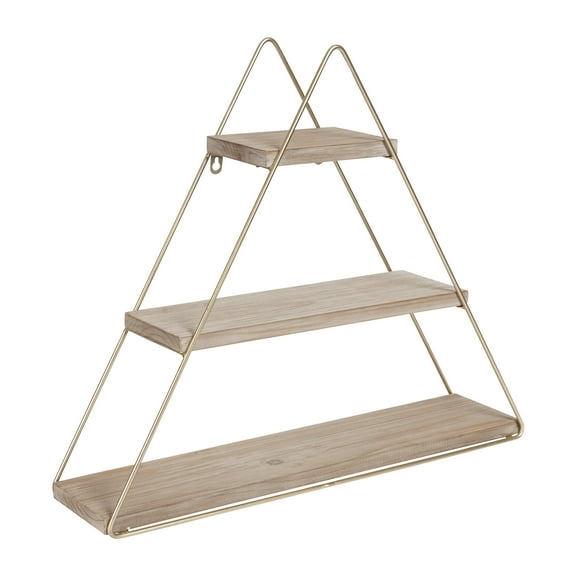 Kate and Laurel Tilde Tiered Triangle Floating Metal Wall Shelf, 25 x 21, Rustic Brown and Gold